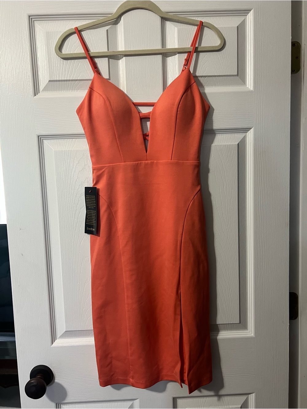bebe Coral-Orange Spaghetti-Strap Mini Dress